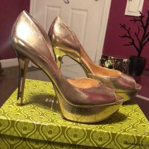 Gold peep toe heels